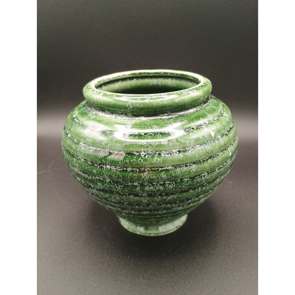 Vtg #418 Hull Urn Vase Green Speckled Ribbed Beehive 6" Made in USA